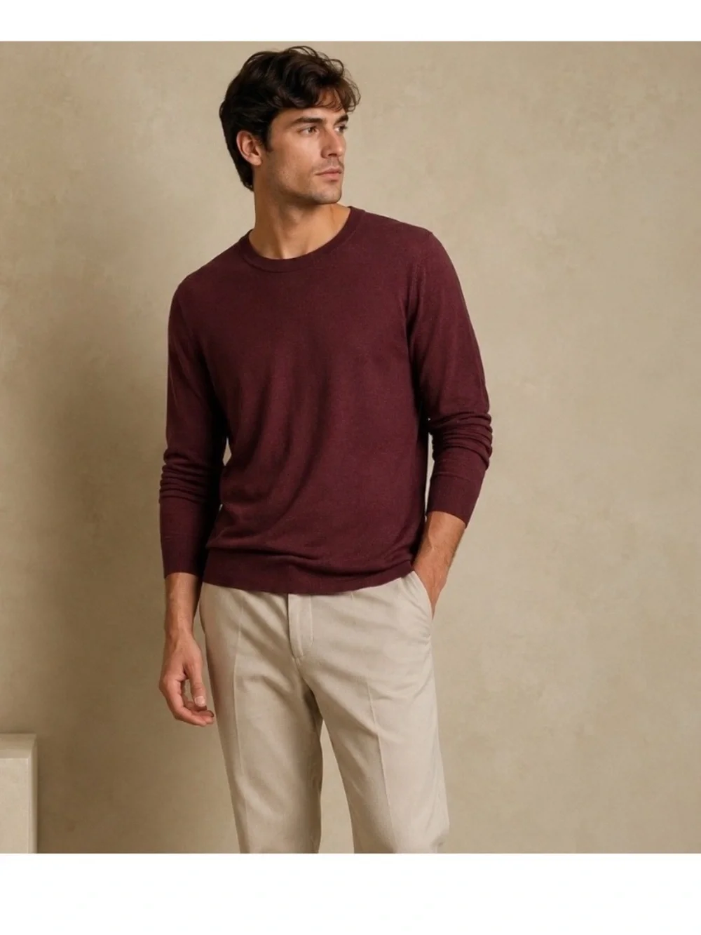 BR 100% Merino Wool men’s  Red Crew Neck Sweater- Size‎ Large